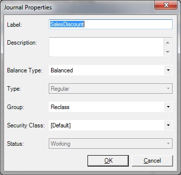 Journal Properties dialog box