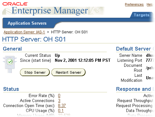 The Console showing the status of an HTTP server