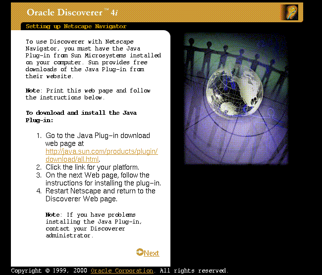 Illustration shows the Discoverer Plus Setting up Netscape Navigator screen