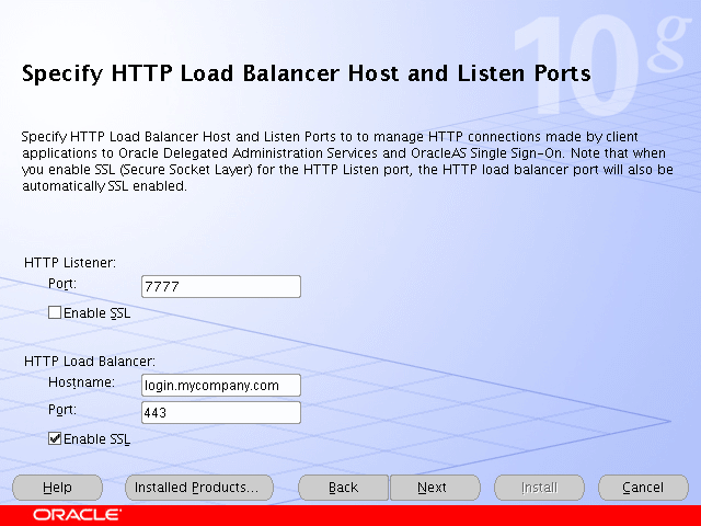 Specify HTTP Load Balancer Host and Listen Port screen