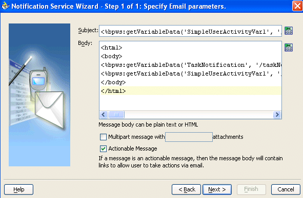 Specifying email parameters
