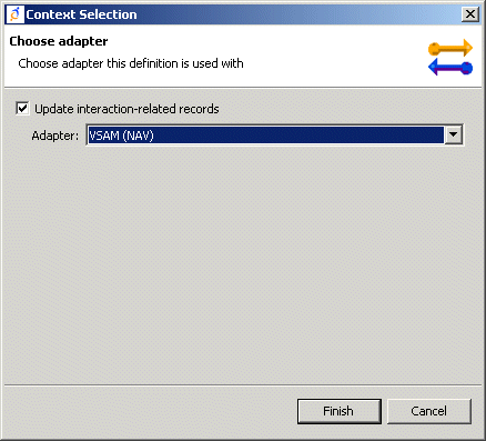 The Context Selection window with the VSAM adapter selected