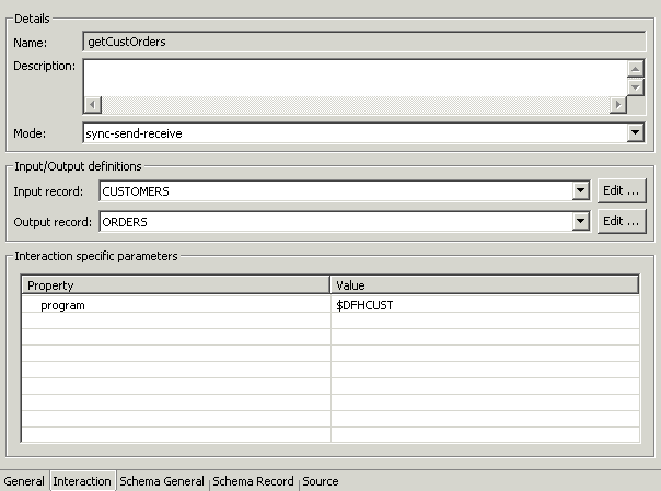 The adapter metadata Interaction tab