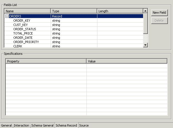 The adapter metadata Schema Record tab