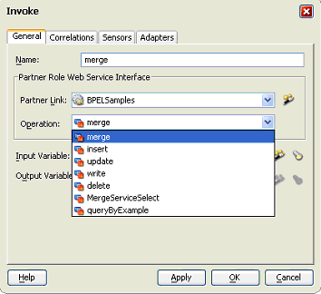 Invoke window showing available operations
