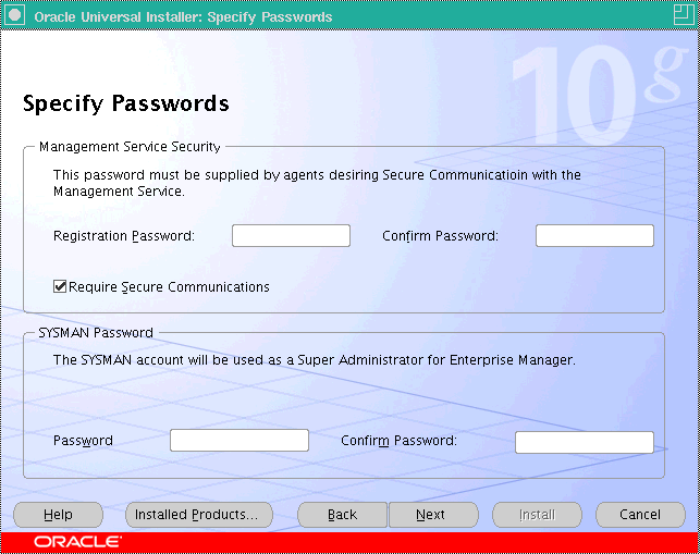 Specify Mgmt Service security passwords