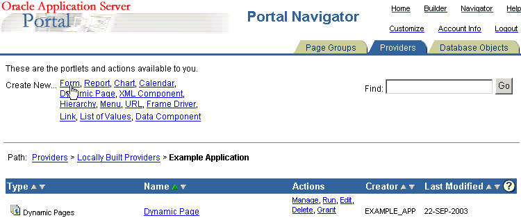 Shows Form link in Portal Navigator