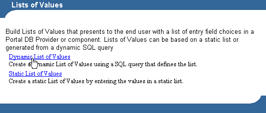 Shows Dynamic List of Values link