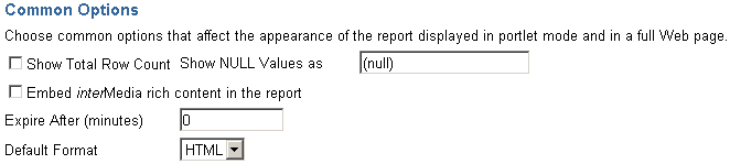 Shows common Report display options