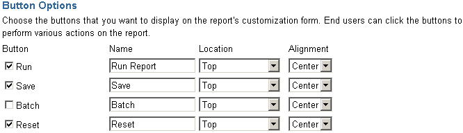 Shows Button Options for Customization Form