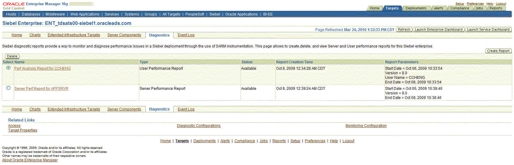Shows sample data for Diagnostics Report page.