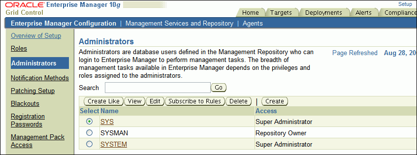 This figure shows the Create Administrators page.