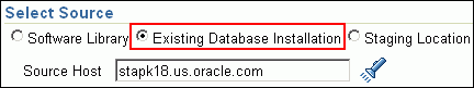 Select Source - Existing Database Installation
