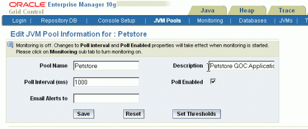 Edit JVM Pool Information
