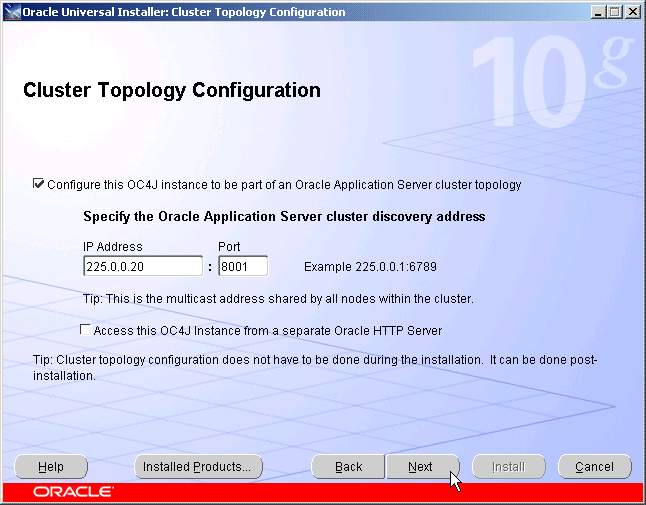 Cluster Topology Configuration Screen