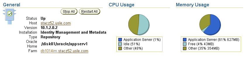 General Section of the Application Server Home Page