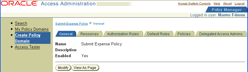 Submit Expense Policy Domain in Access Manager