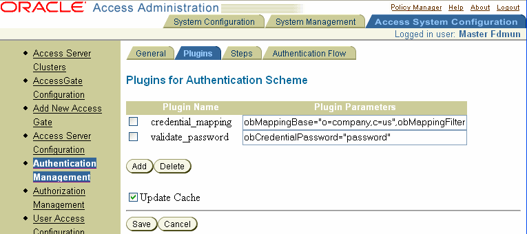 Image of the Plugins for Authentication Scheme page