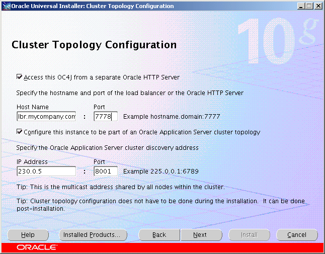 Cluster Topology Configuration screen