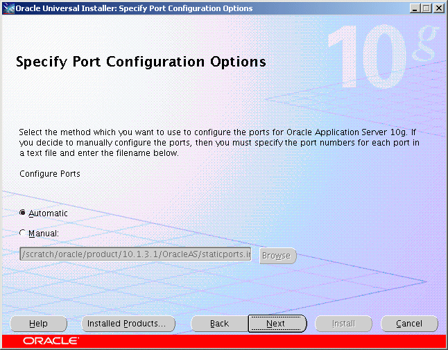 Specify Port Configuration Options screen