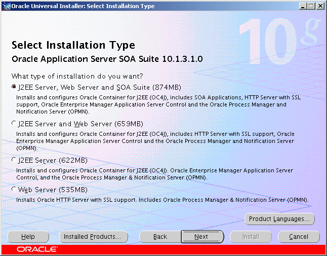 Select installation type screen