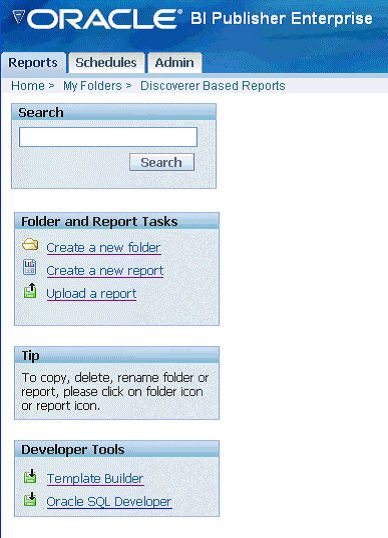 This image shows the Oracle BI Publisher Enterprise screen.