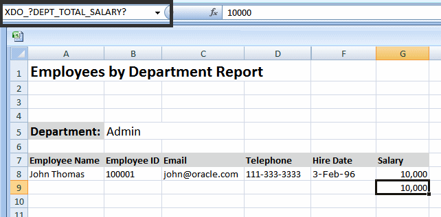 Assigning the Defined Name XDO_?DEPT_TOTAL_SALARY?