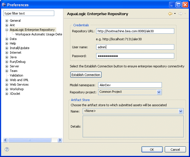 Preferences - Connection Credentials