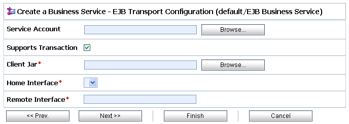 Create a Business Service— EJB Transport Configuration