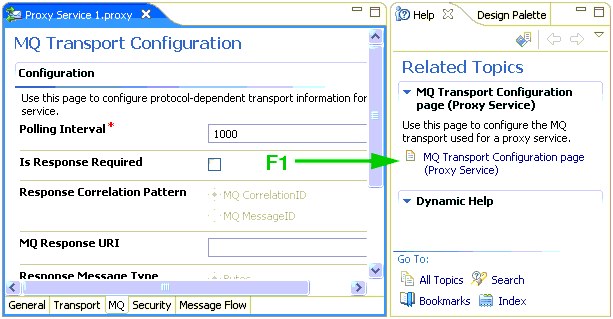 Pressing F1 on a transport configuration page to display help for the transport