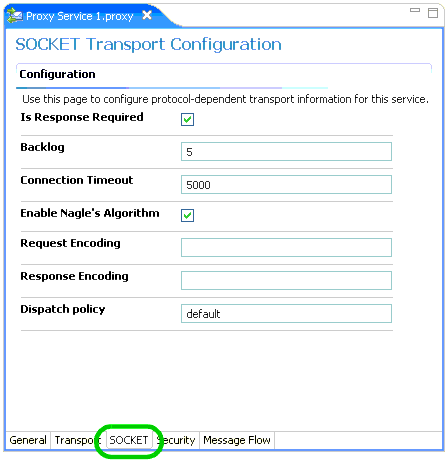 Transport configuration page in WorkSpace Studio