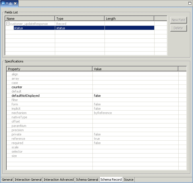 The adapter metadata Schema Record tab.