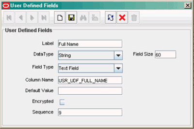 User Defined Fields dialog box