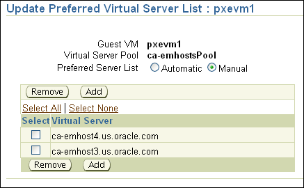 Update Preferred Server List page