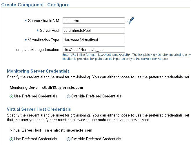 Create Component: Configure page