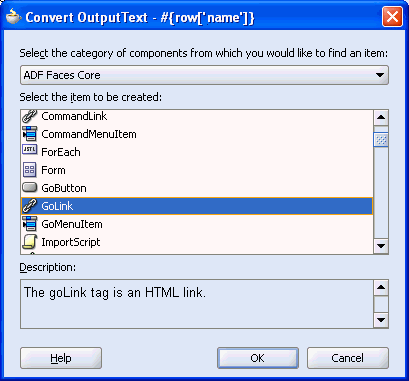 Convert OutputText to a GoLink