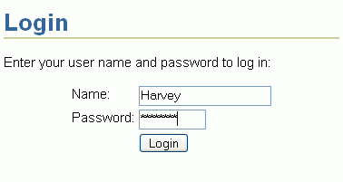 Login Credentials for User Harvey