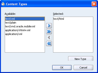 Shows Content Types dialog box
