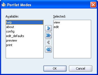 Shows Portlet Modes dialog.