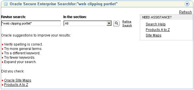 Selected Web Clipping displayed in a Web Clipping portlet