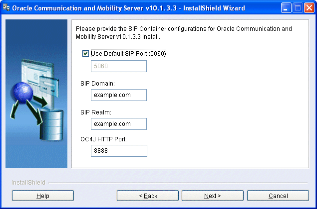 OCMS SIP Servlet Container Configuration Window