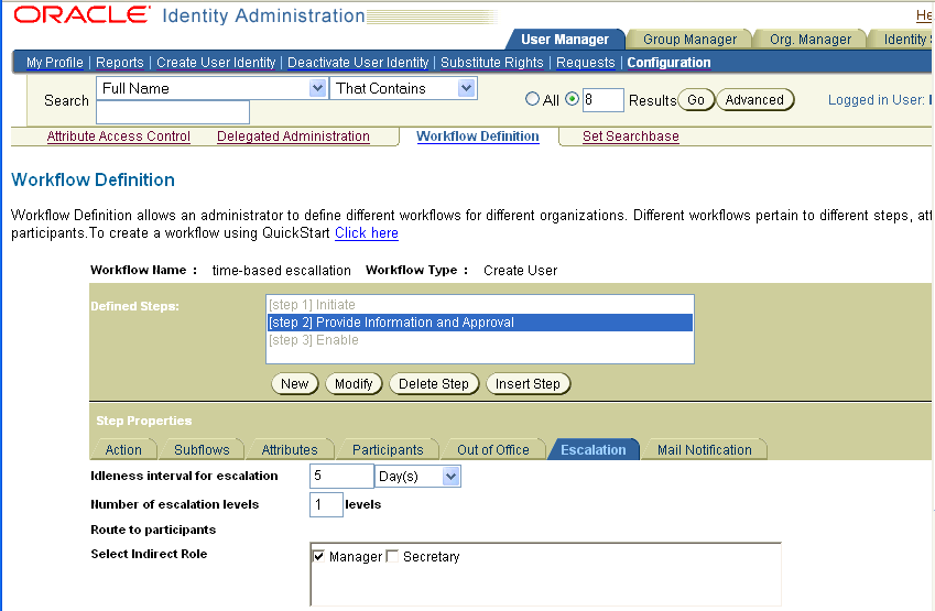 Image of the escallation configuration page.