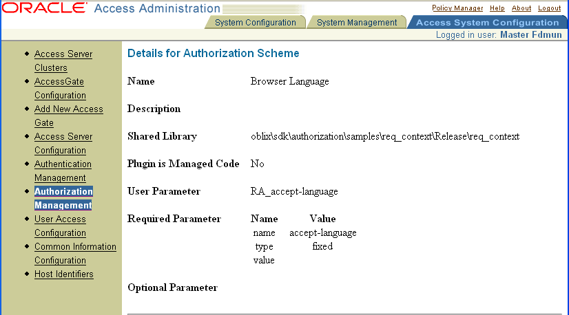 Authorization scheme details page.