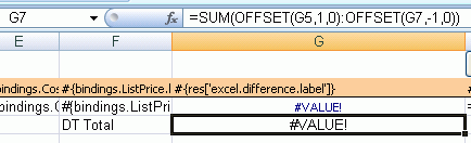 Design-time View of Excel Formula in an Integrated Workbook