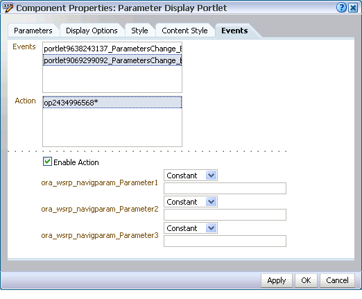 Events tab in the Component Properties dialog box