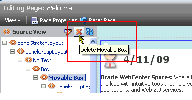 Delete icon on the Source view header