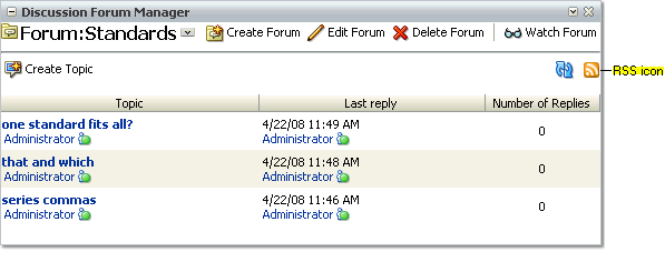 RSS icon in a Discussion Forum Manager Task Flow