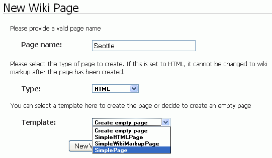 Creating a New Wiki Page with a Template