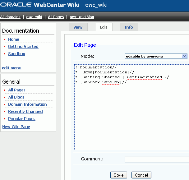 Wiki Server - Editing the menu