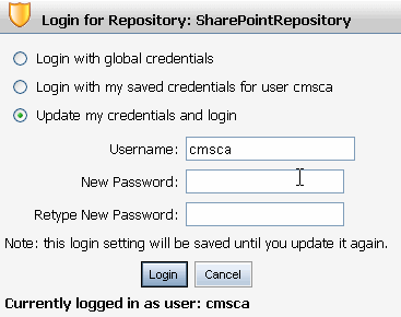 Select Global or User Credentials to Log into the Third-Party Repository
